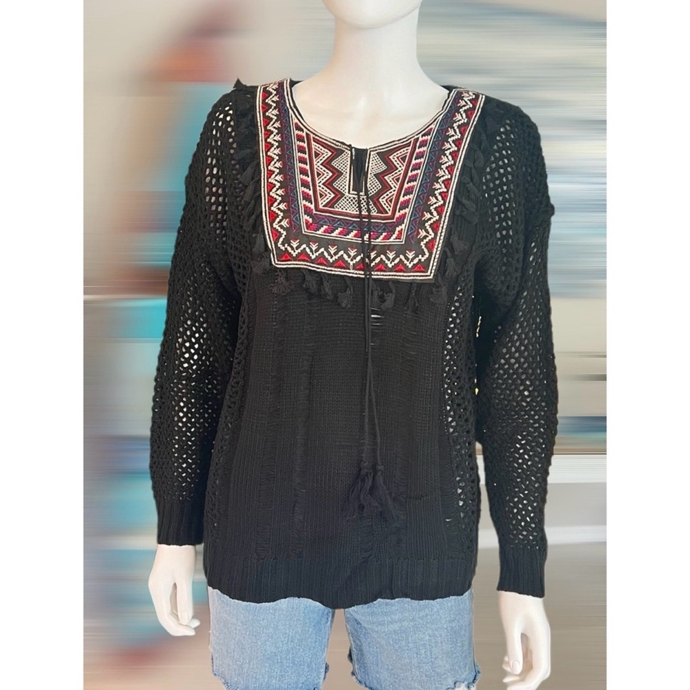 FLYING TOMATO boho inspired black sweater top S M L - Picture 7 of 8